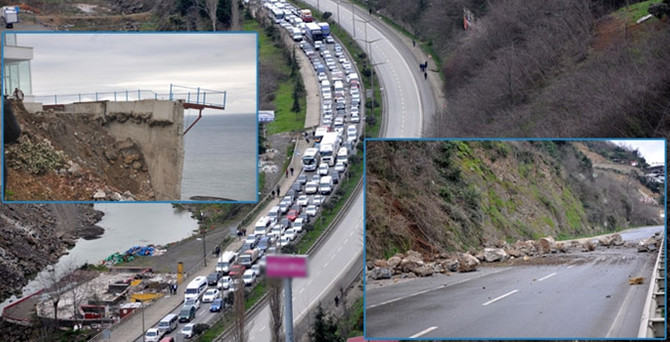 İstinat duvarı çöktü, sahil yolu kapandı