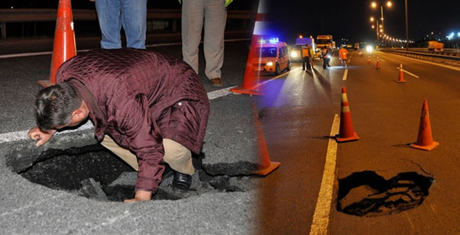 TEM'de yol çöktü!