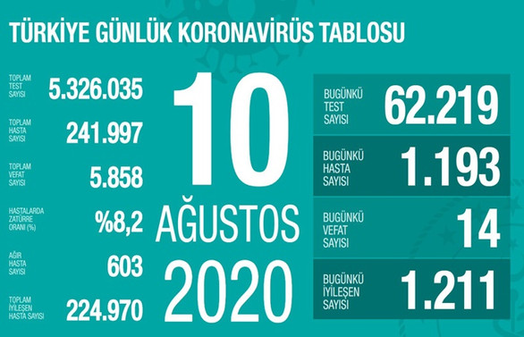 Son 24 saatte 14 can kaybı, bin 193 yeni vaka