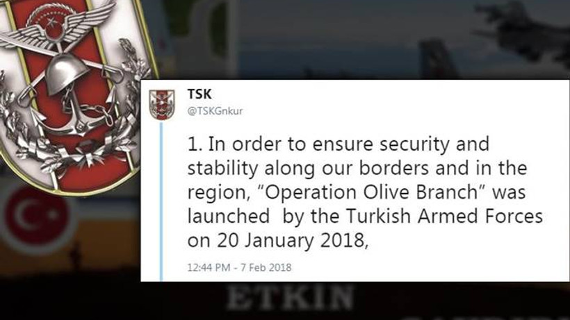 TSK'dan Afrin'le ilgili İngilizce bilgilendirme