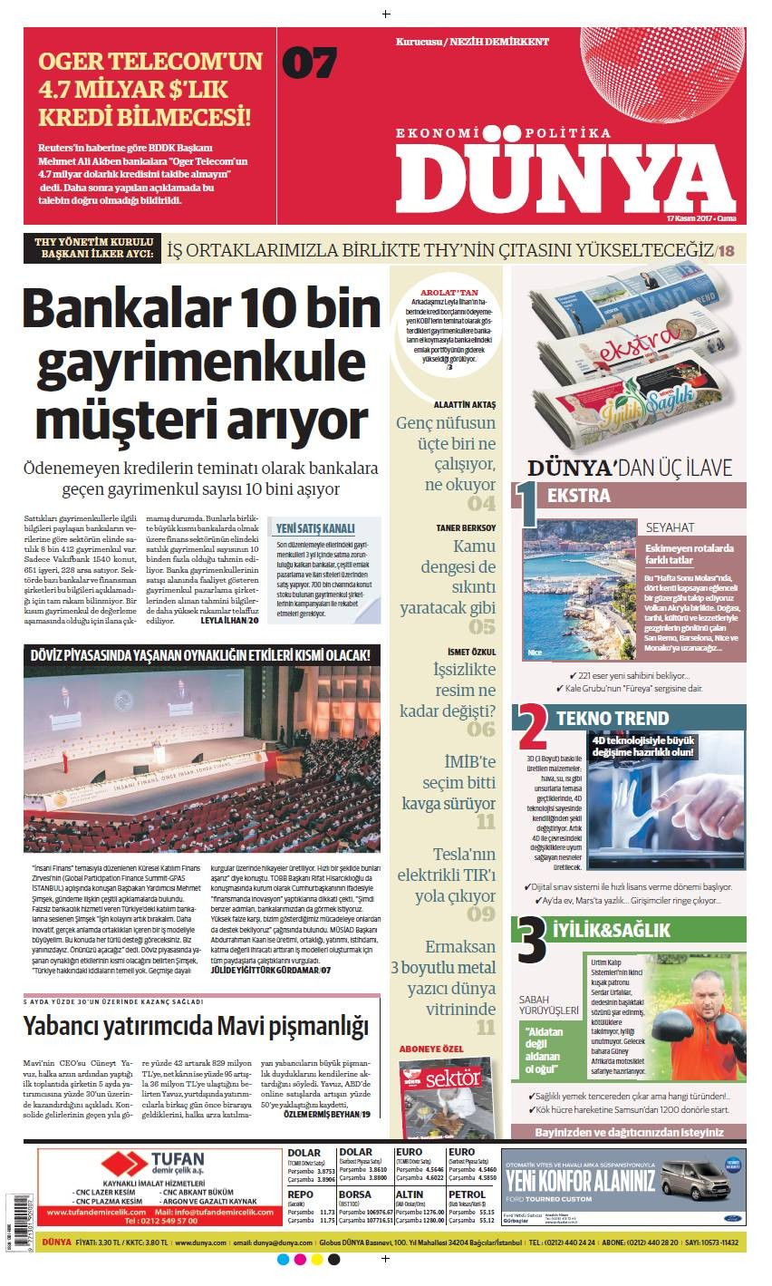 Günün gazete manşetleri (17 Kasım 2017) - Sayfa 1