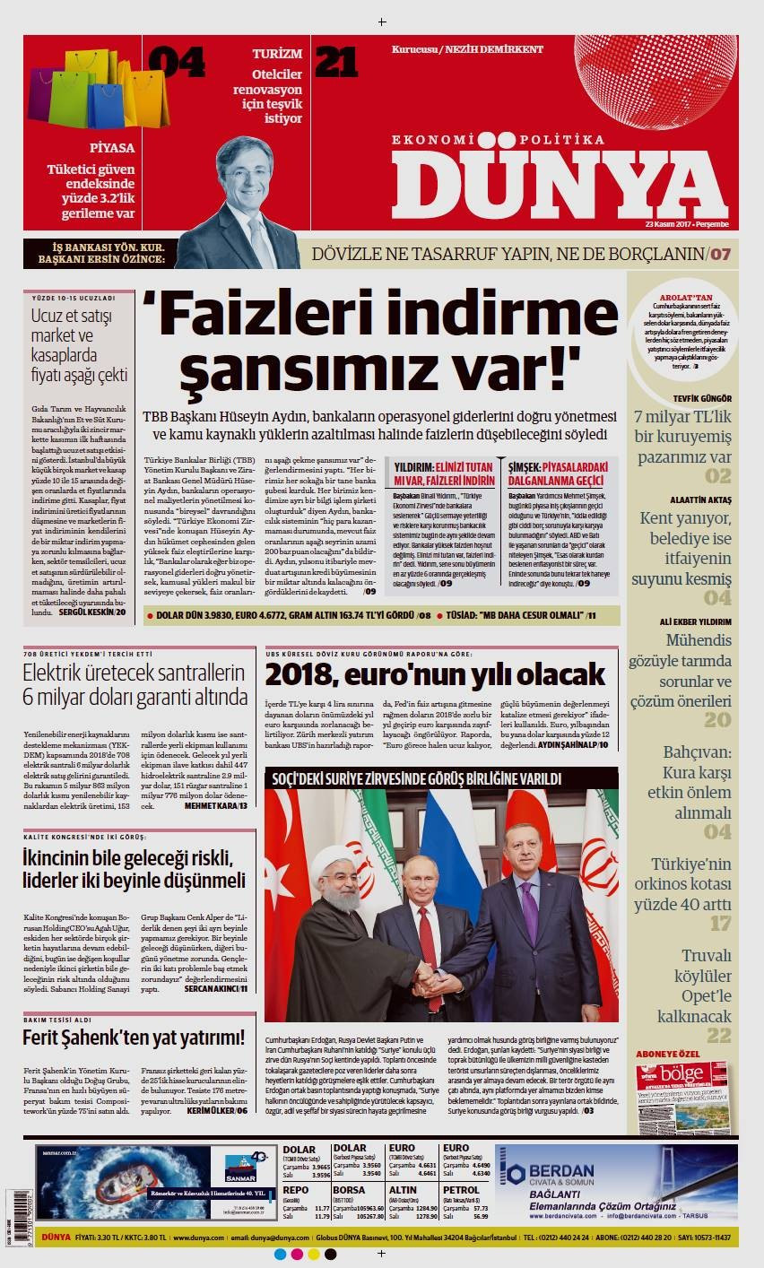 Günün gazete manşetleri (23 Kasım 2017) - Sayfa 1