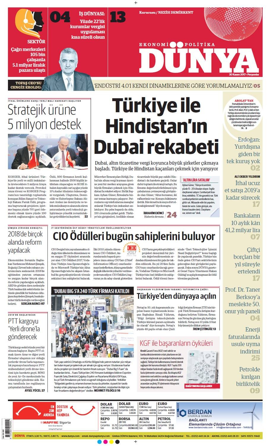 Günün gazete manşetleri (30 Kasım 2017) - Sayfa 1