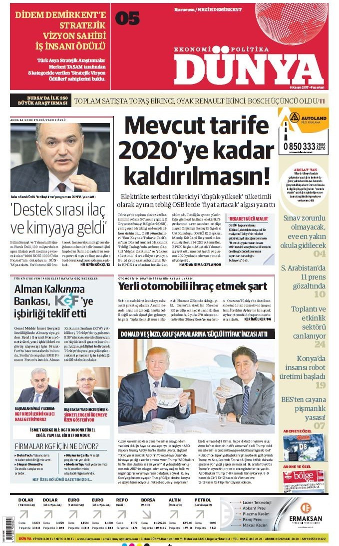 Günün gazete manşetleri (6 Kasım 2017) - Sayfa 1
