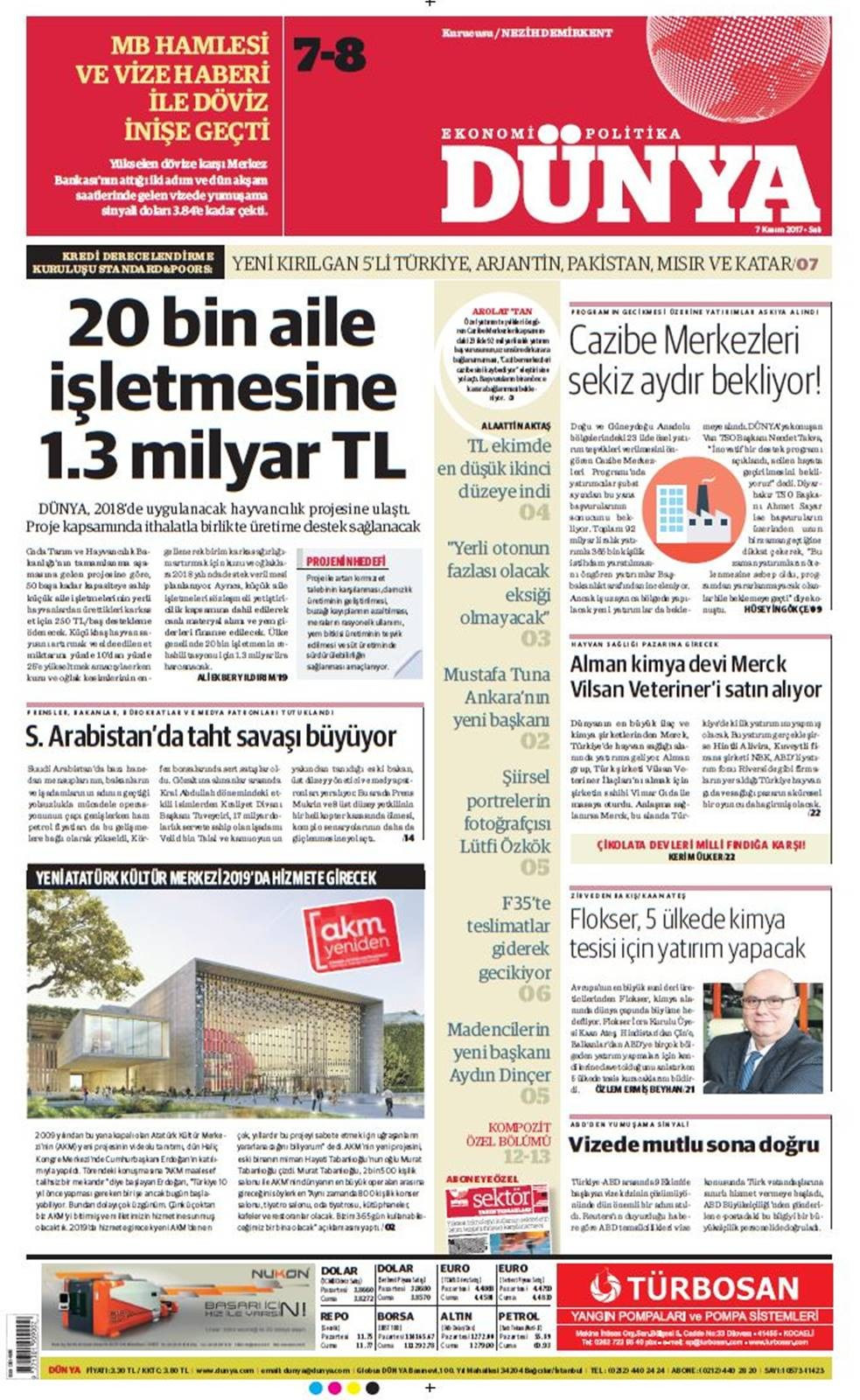 Günün gazete manşetleri (7 Kasım 2017) - Sayfa 1