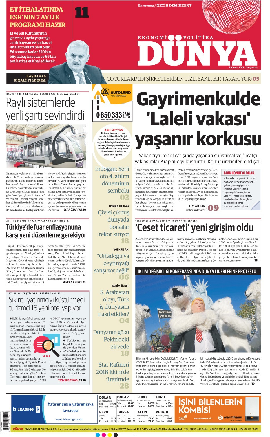 Günün gazete manşetleri (8 Kasım 2017) - Sayfa 1