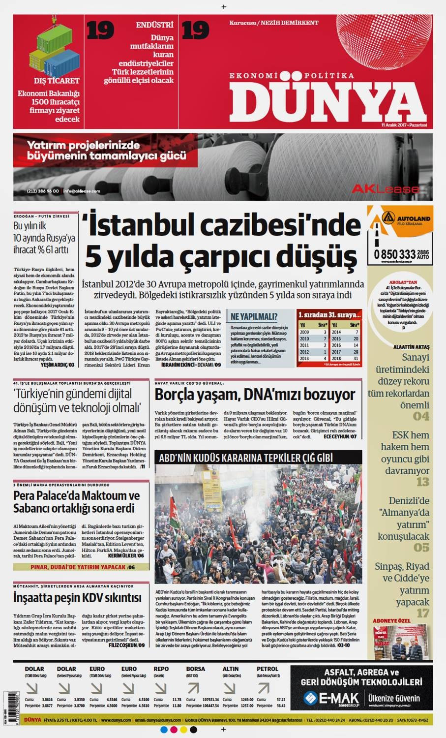 Günün gazete manşetleri (11 Aralık 2017) - Sayfa 1