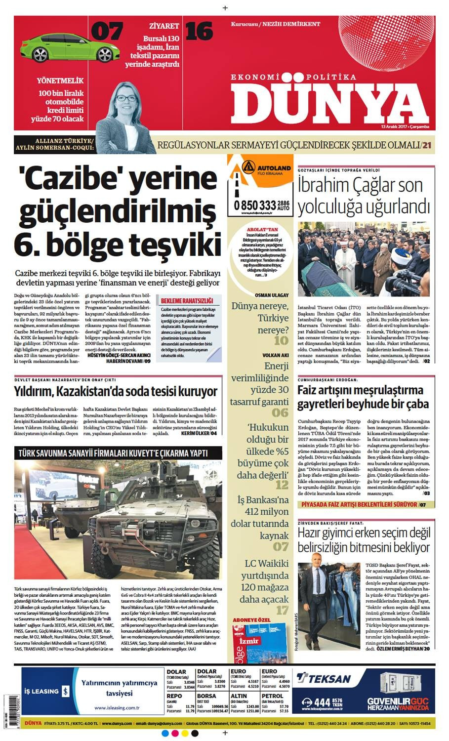 Günün gazete manşetleri (13 Aralık 2017) - Sayfa 1