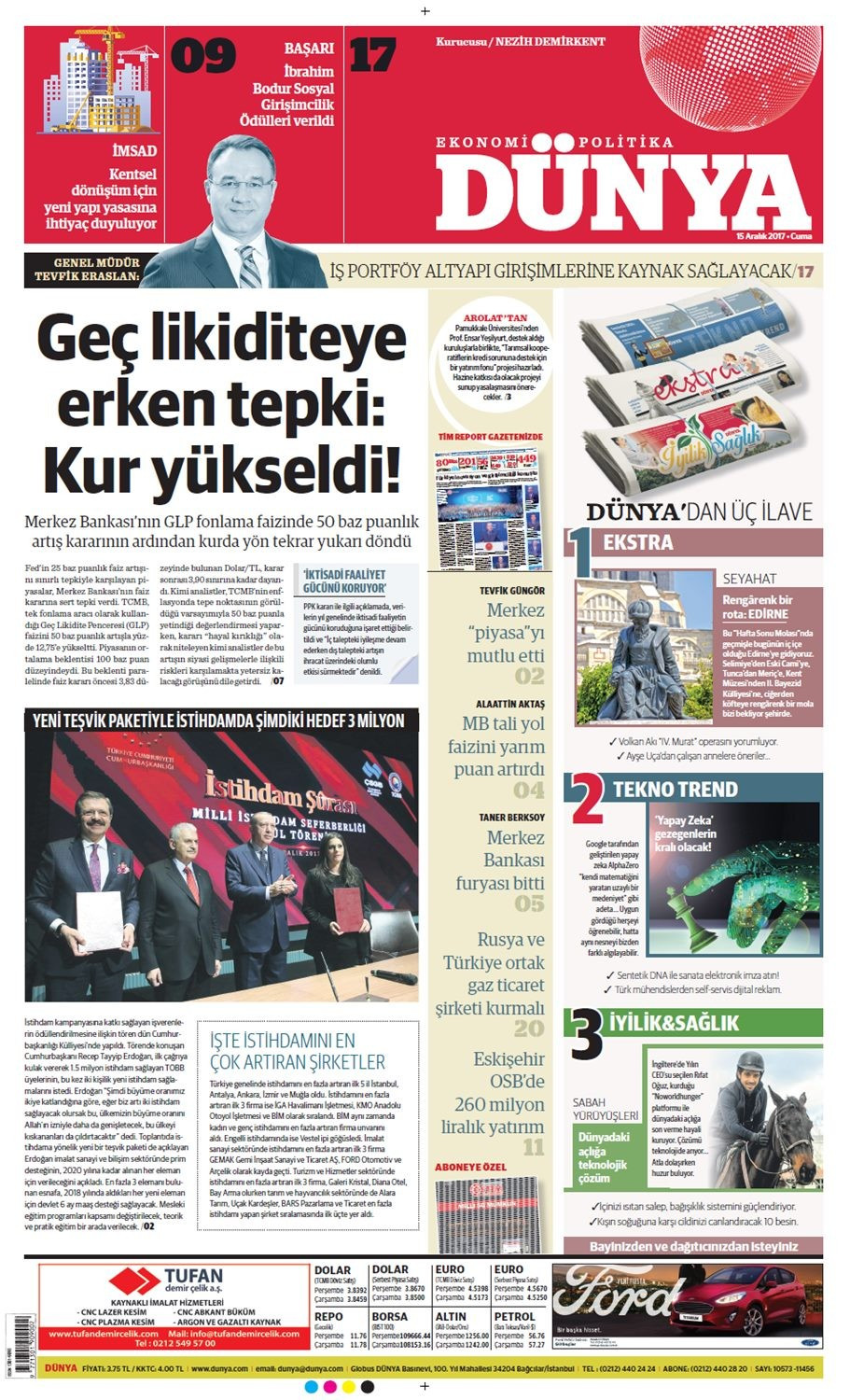 Günün gazete manşetleri (15 Aralık 2017) - Sayfa 1