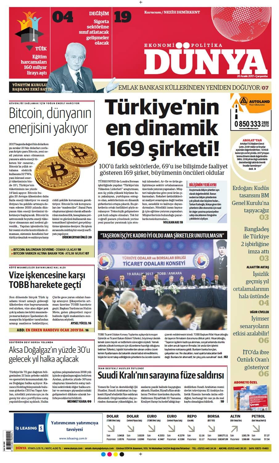 Günün gazete manşetleri (20 Aralık 2017) - Sayfa 1