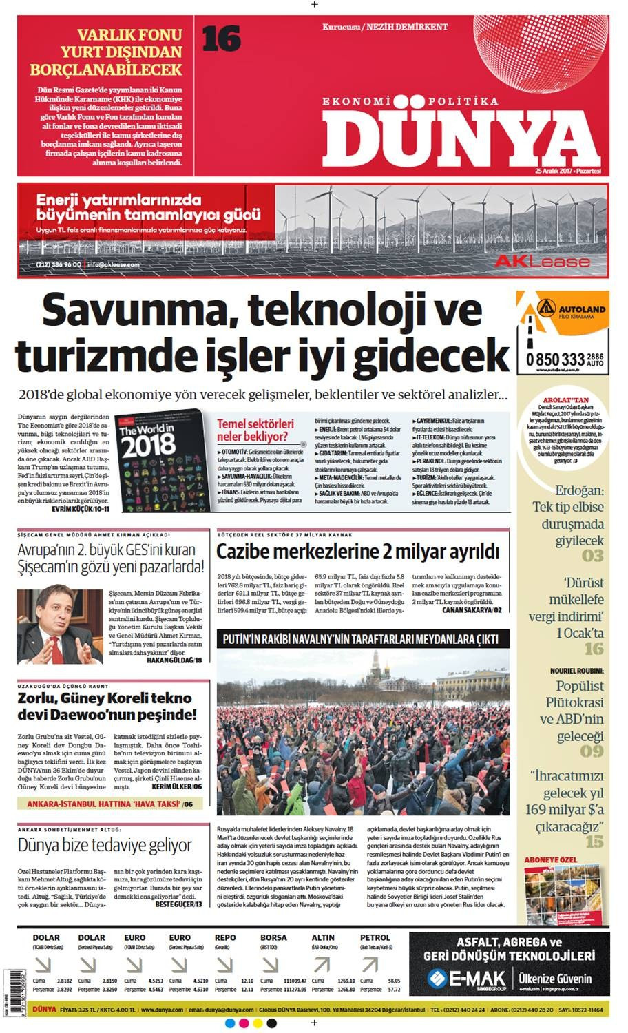 Günün gazete manşetleri (25 Aralık 2017) - Sayfa 1