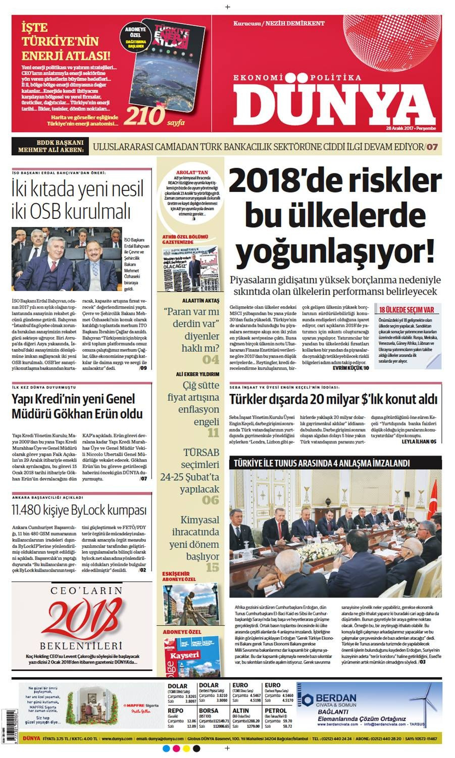 Günün gazete manşetleri (28 Aralık 2017) - Sayfa 1