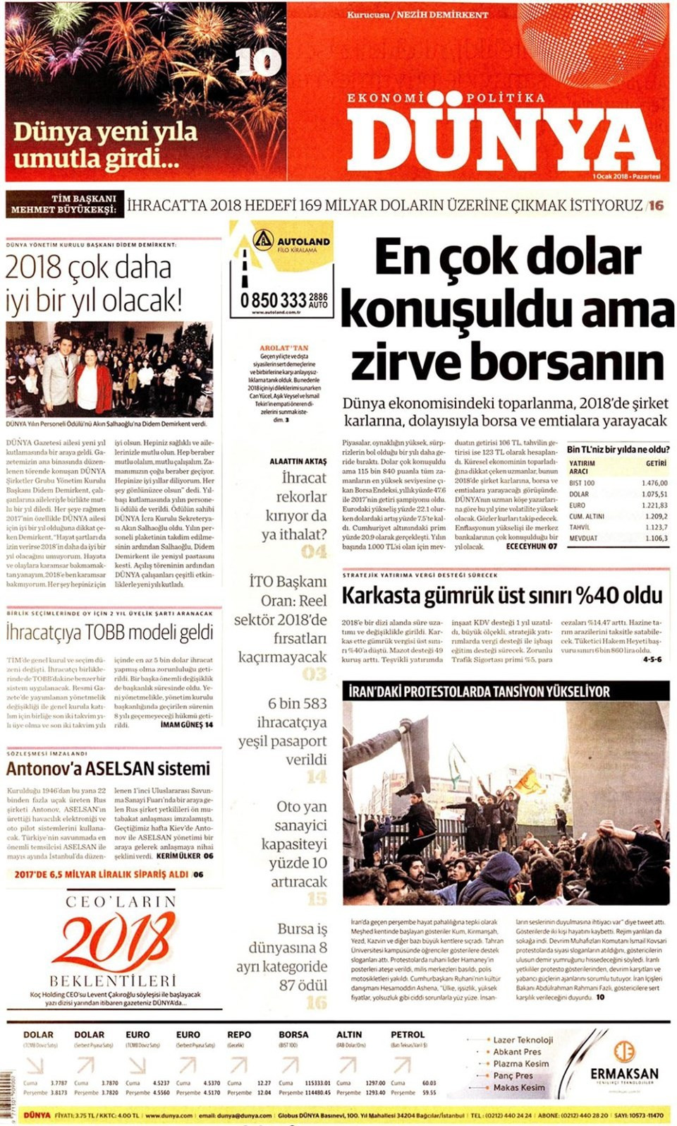 Yeni yılın ilk gazete manşetleri (01.01.2018) - Sayfa 1