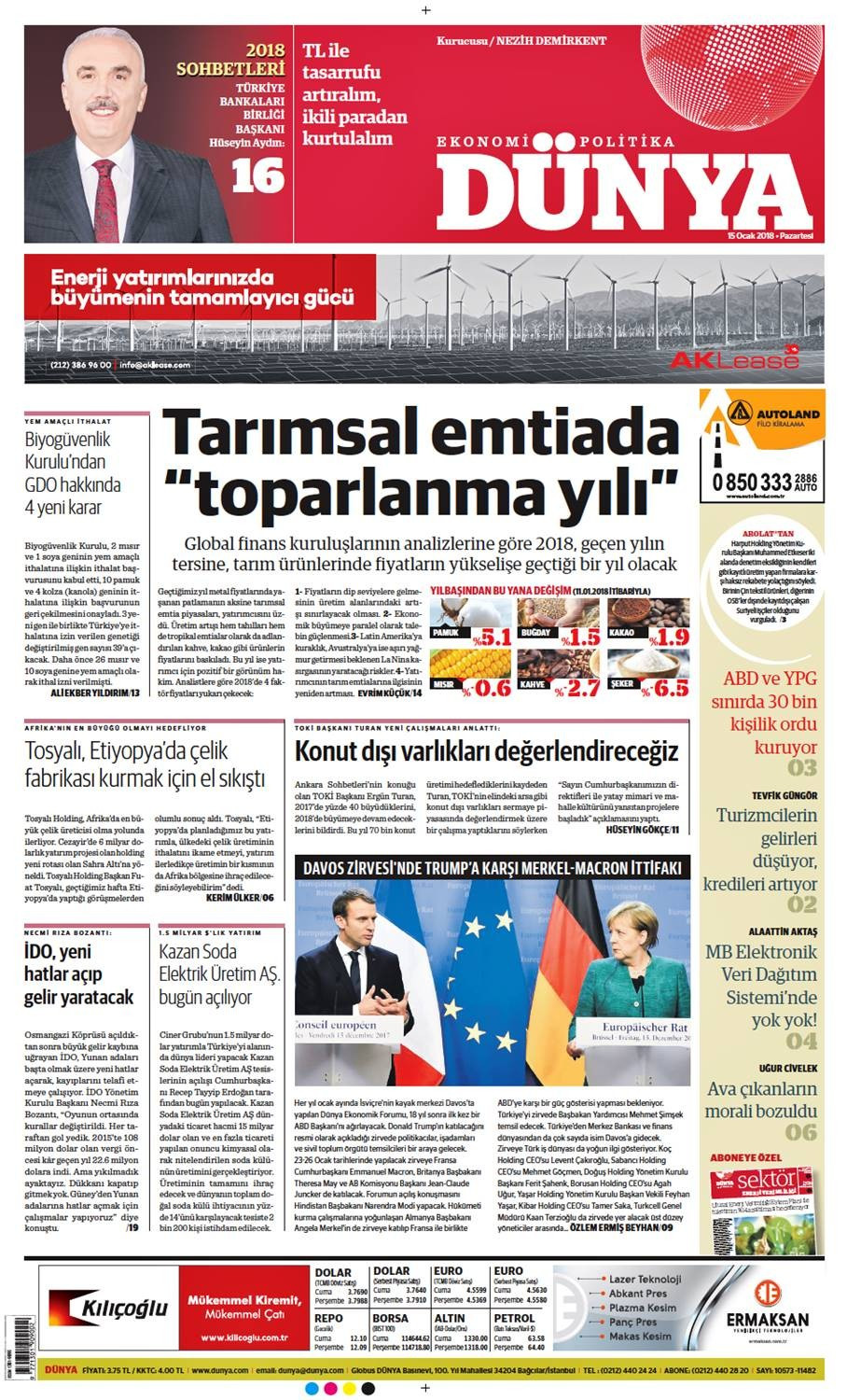 Günün gazete manşetleri (15 Ocak 2018) - Sayfa 1