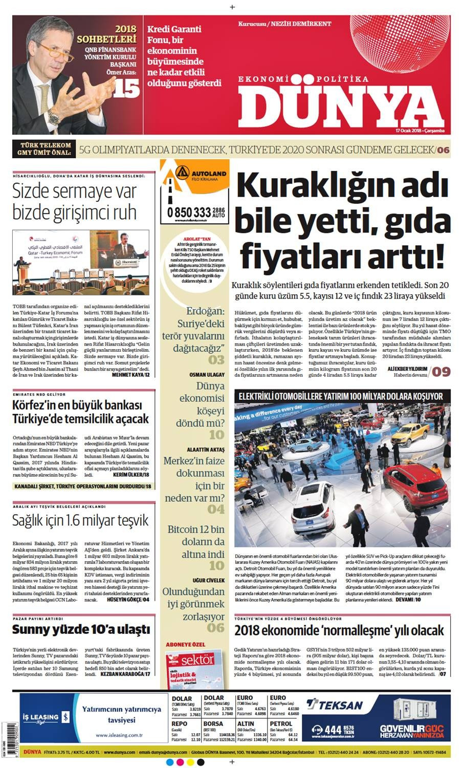 Günün gazete manşetleri (17 Ocak 2018) - Sayfa 1