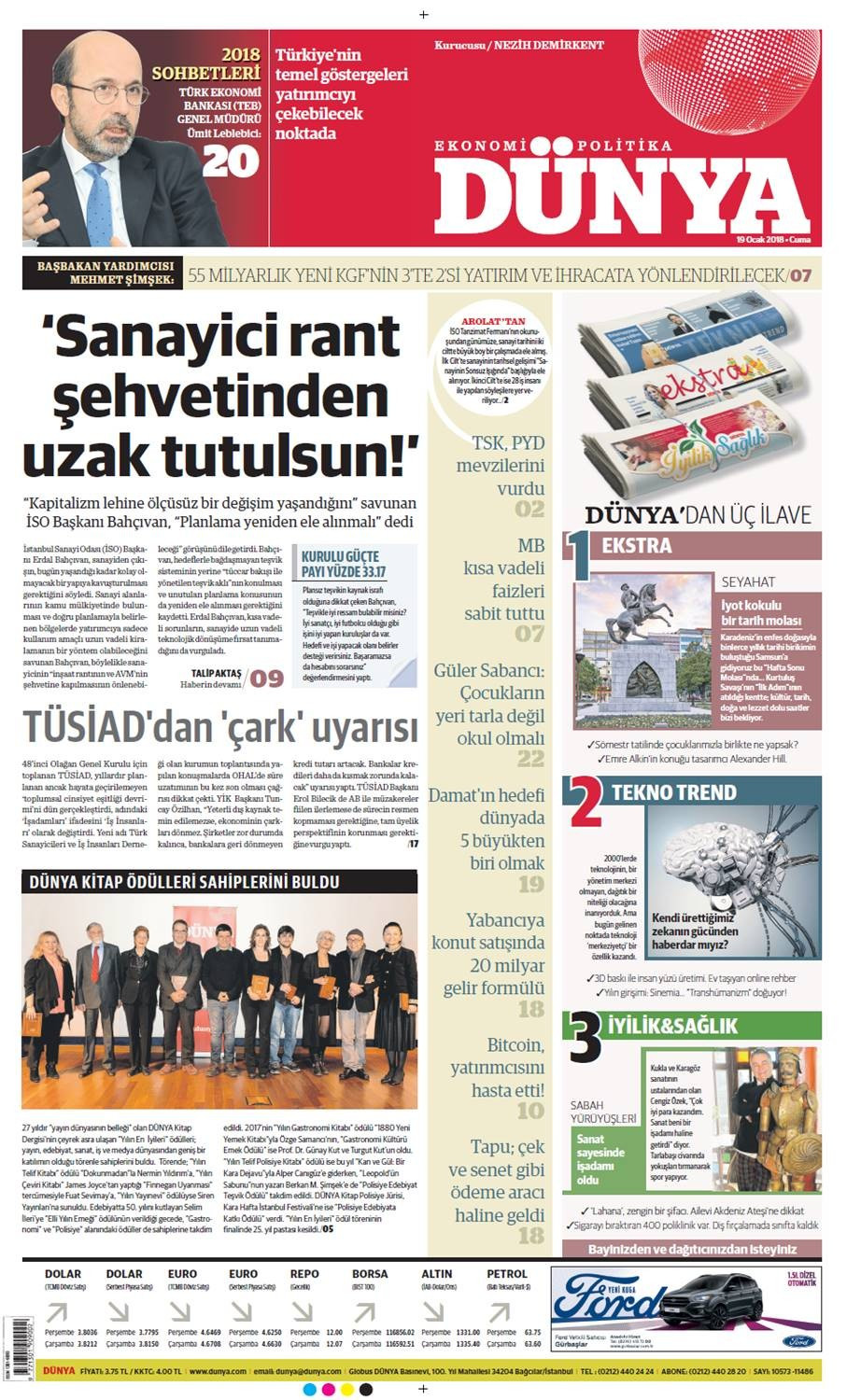 Günün gazete manşetleri (19 Ocak 2018) - Sayfa 1