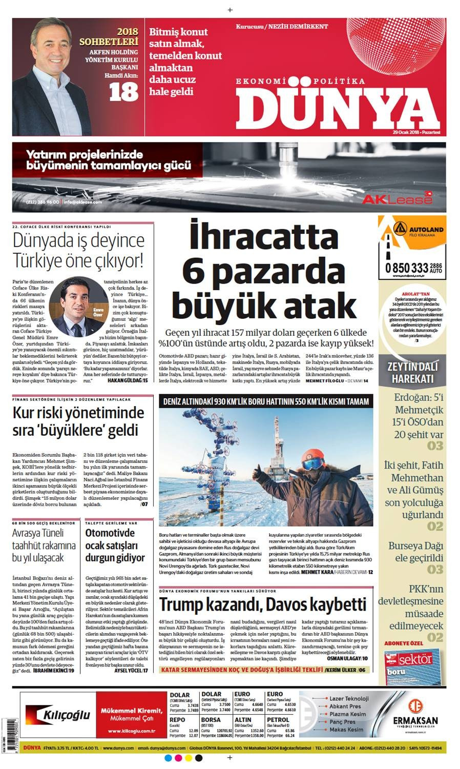 Günün gazete manşetleri (29 Ocak 2018) - Sayfa 1