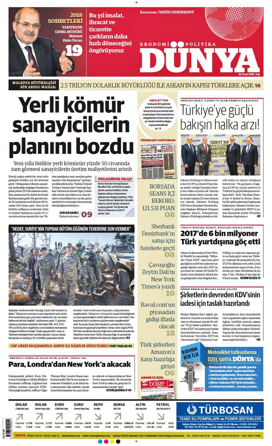 Günün gazete manşetleri (30 Ocak 2018) - Sayfa 1