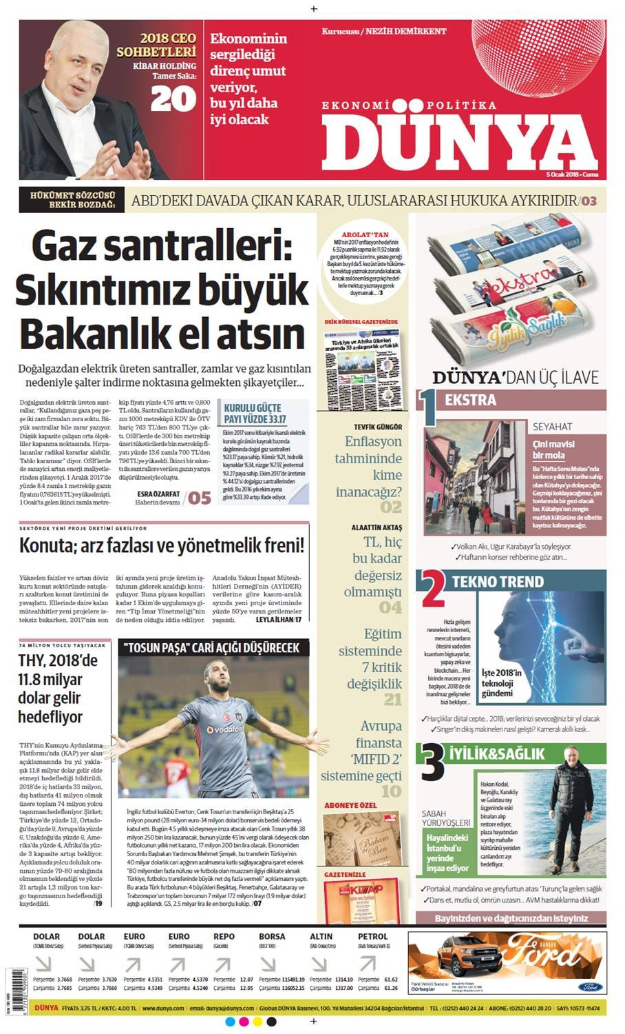 Günün gazete manşetleri (5 Ocak 2018) - Sayfa 1