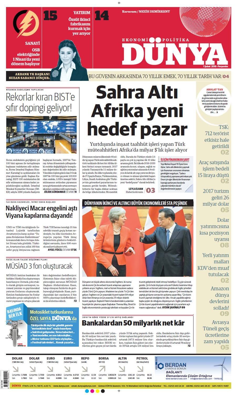 Günün gazete manşetleri (1 Şubat 2018) - Sayfa 1
