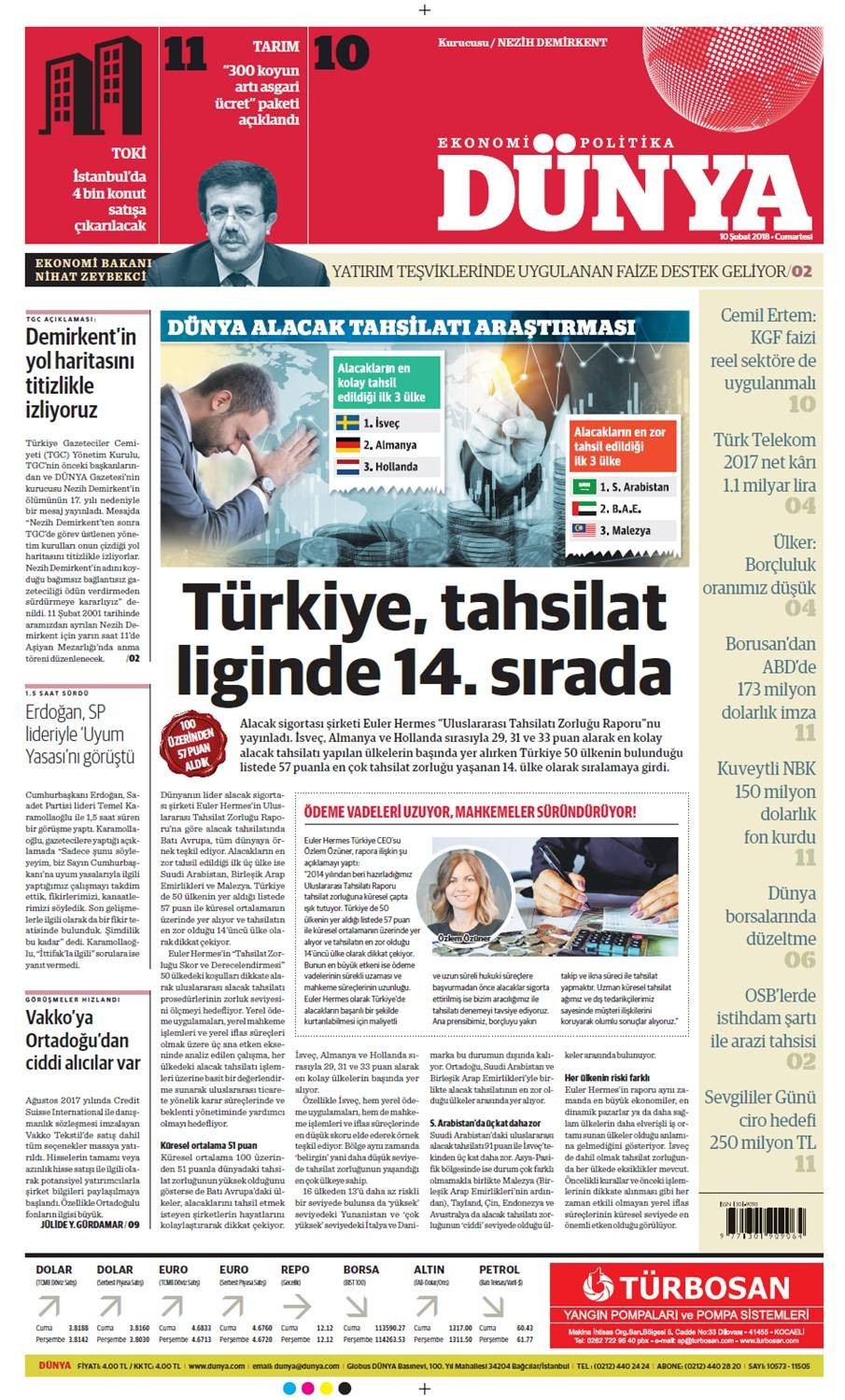 Günün gazete manşetleri (10 Şubat 2018) - Sayfa 1