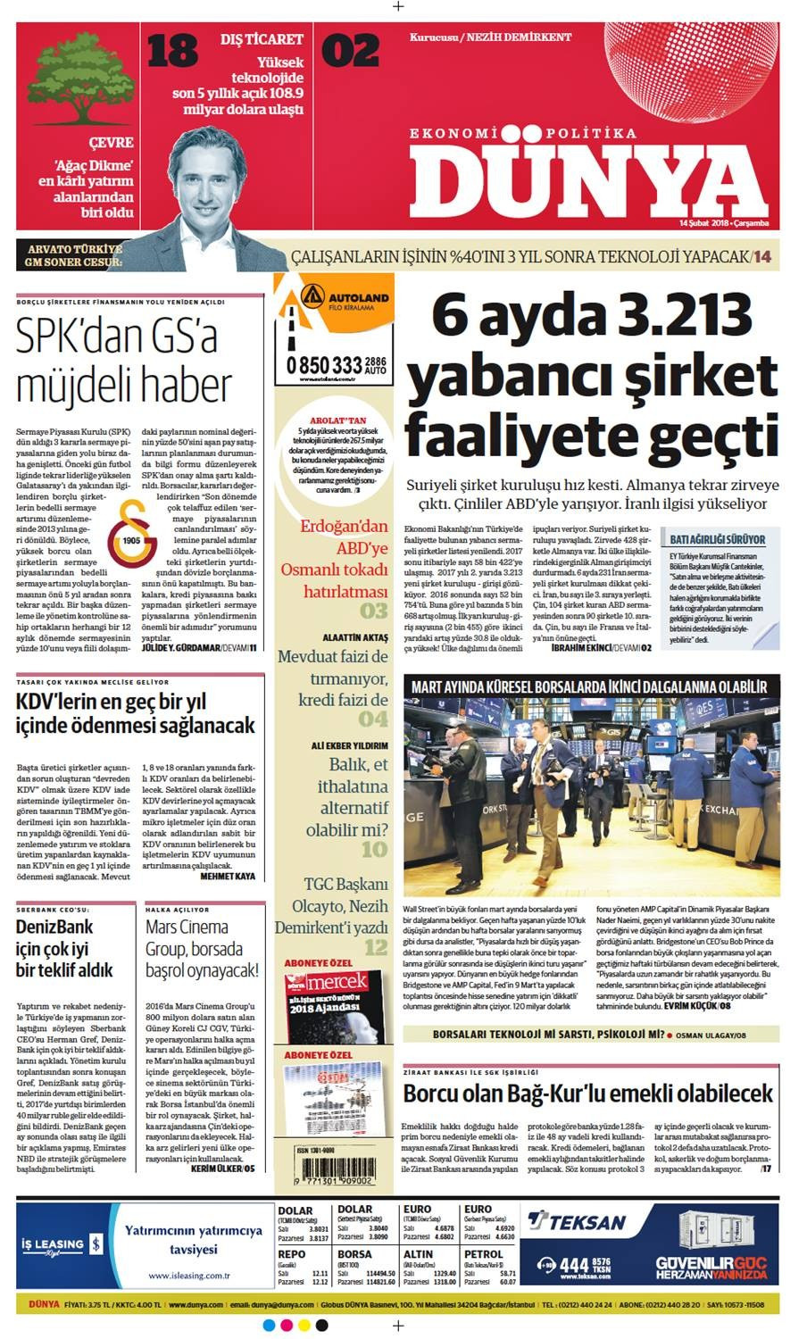 Günün gazete manşetleri (14 Şubat 2018) - Sayfa 1