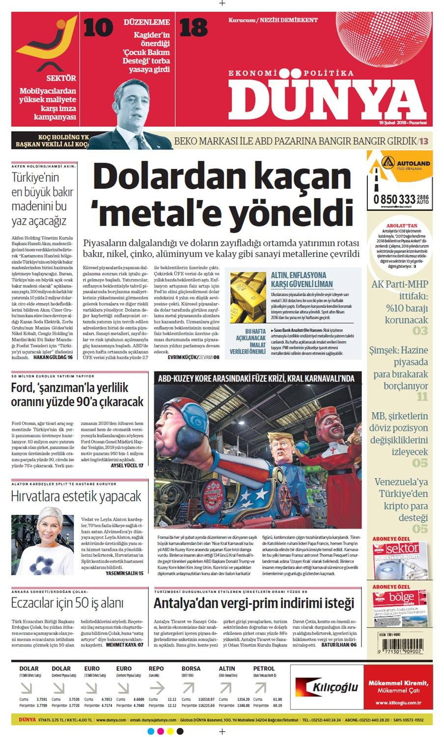 Günün gazete manşetleri (19 Şubat 2018) - Sayfa 1