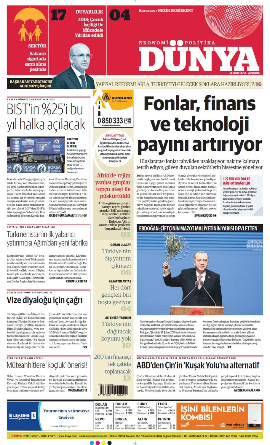Günün gazete manşetleri (21 Şubat 2018) - Sayfa 1