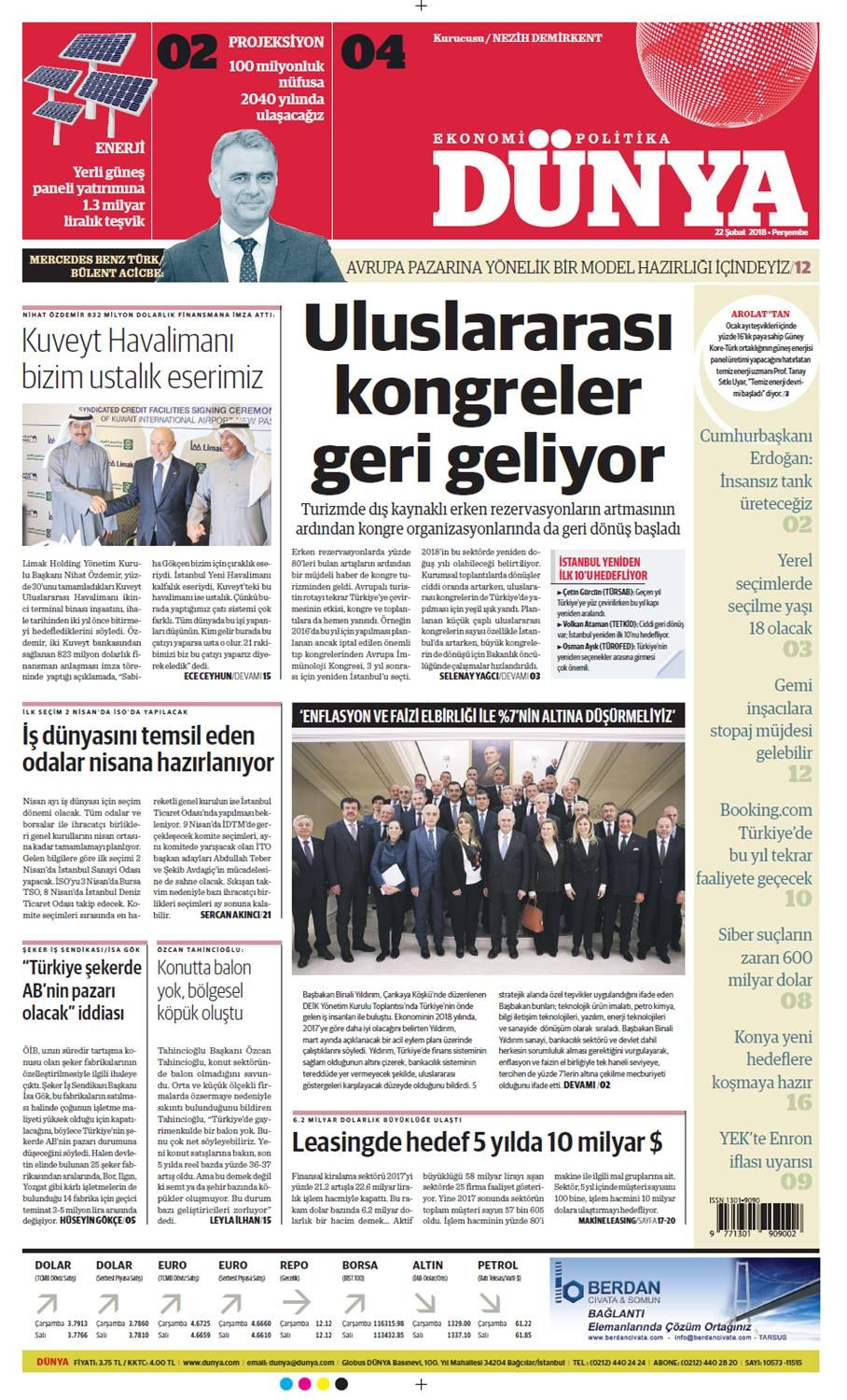 Günün gazete manşetleri (22 Şubat 2018) - Sayfa 1
