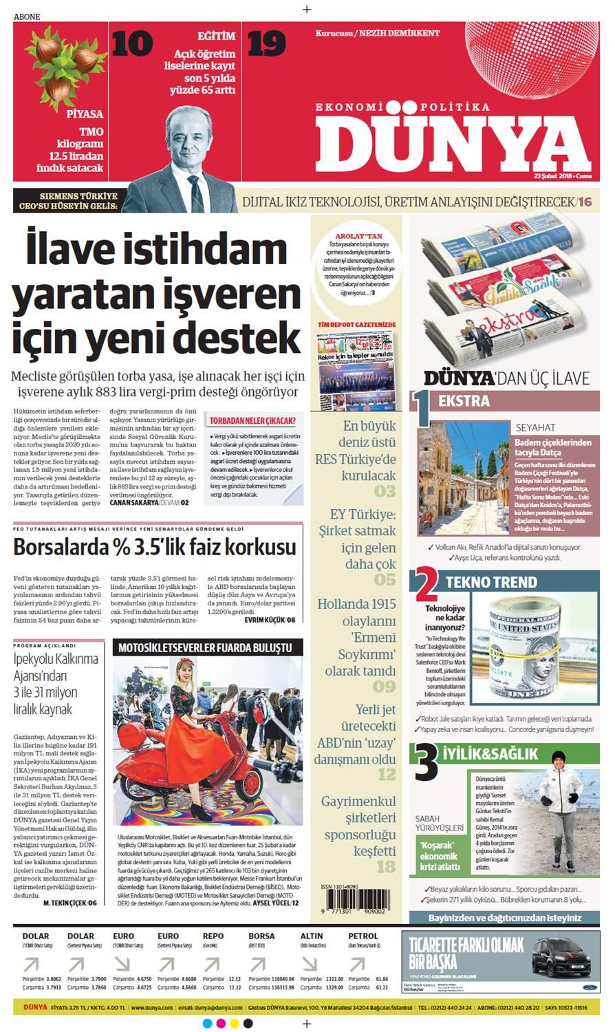 Günün gazete manşetleri (23 Şubat 2018) - Sayfa 1