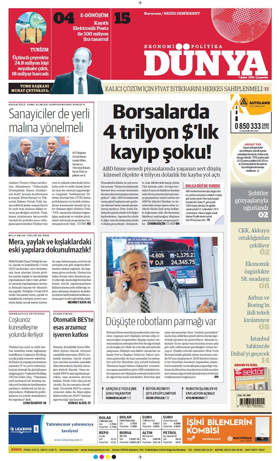 Günün gazete manşetleri (7 Şubat 2018) - Sayfa 1