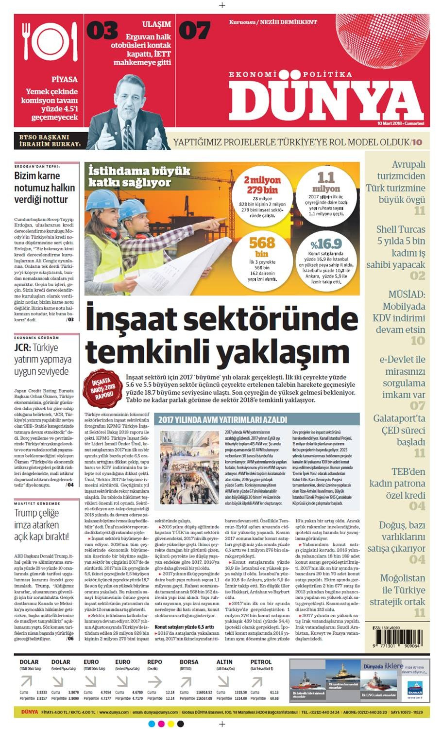 Günün gazete manşetleri (10 Mart 2018) - Sayfa 1