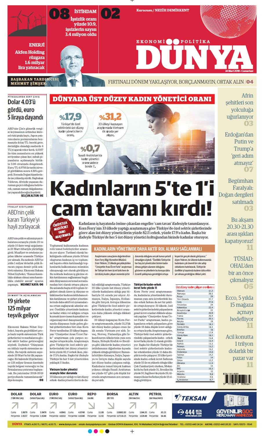 Günün gazete manşetleri (24 Mart 2018) - Sayfa 1
