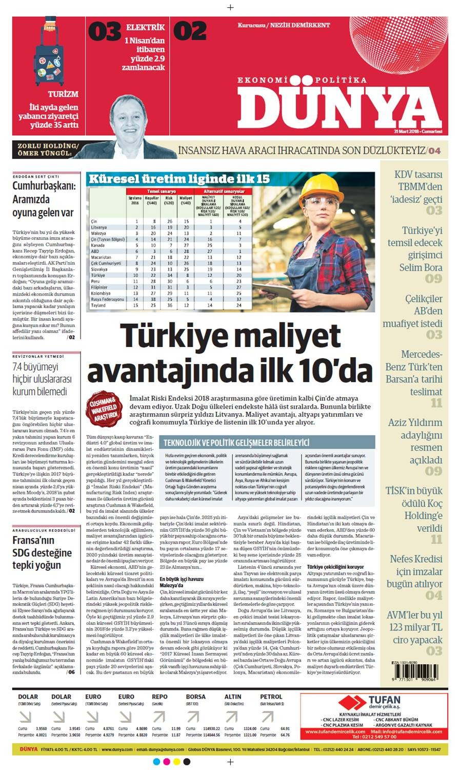 Günün gazete manşetleri (31 Mart 2018) - Sayfa 1