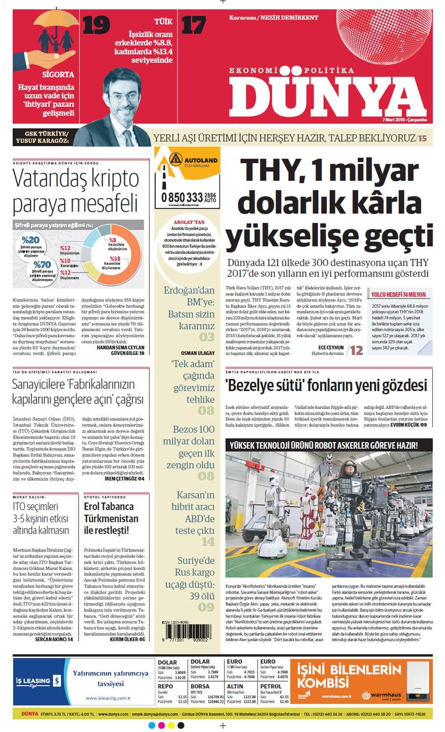 Günün gazete manşetleri (7 Mart 2018) - Sayfa 1