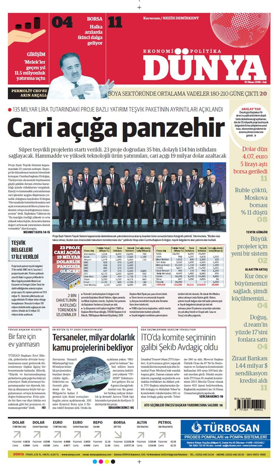 Günün gazete manşetleri (10 Nisan 2018) - Sayfa 1