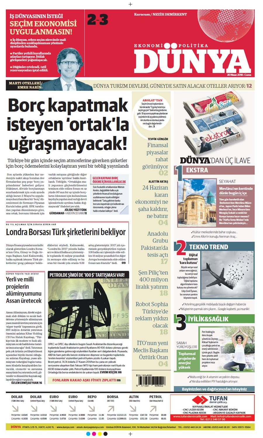 Günün gazete manşetleri (20 Nisan 2018) - Sayfa 1
