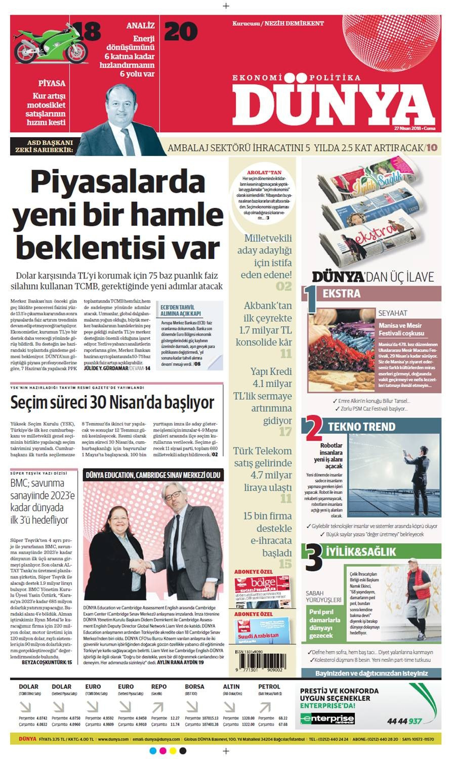 Günün gazete manşetleri (27 Nisan 2018) - Sayfa 1
