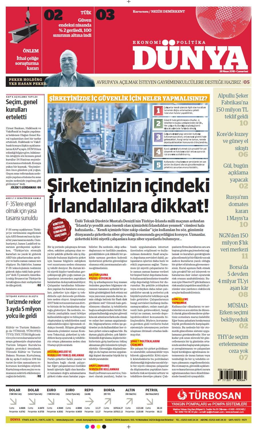 Günün gazete manşetleri (28 Nisan 2018) - Sayfa 1