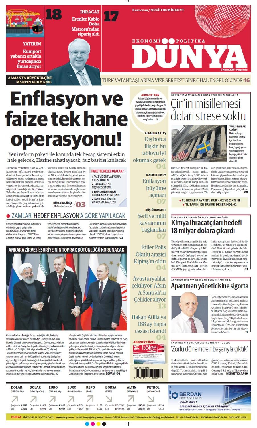 Günün gazete manşetleri (5 Nisan 2018) - Sayfa 1