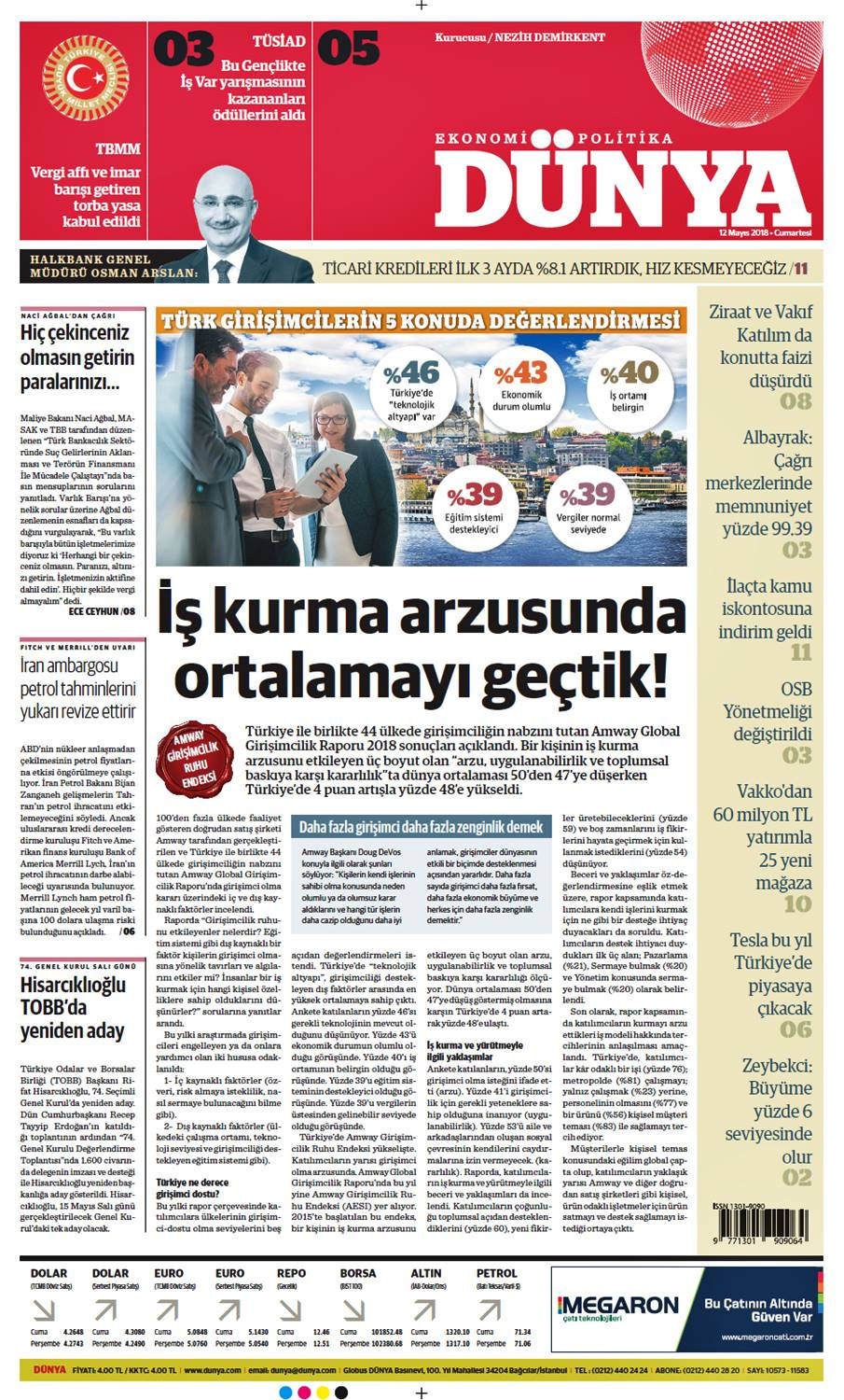 Günün gazete manşetleri (12 Mayıs 2018) - Sayfa 1