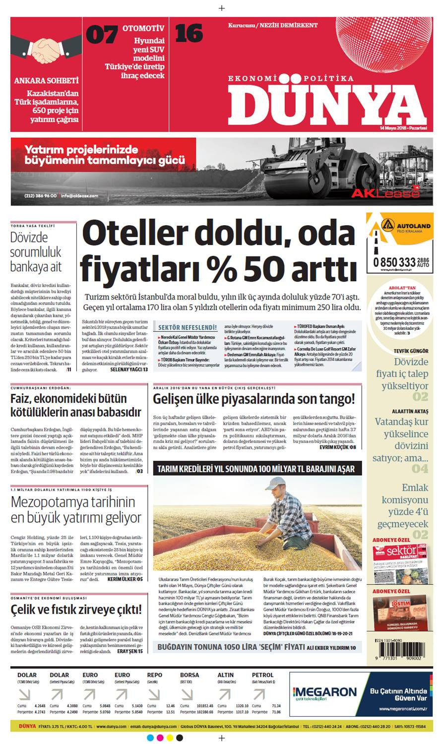 Günün gazete manşetleri (14 Mayıs 2018) - Sayfa 1