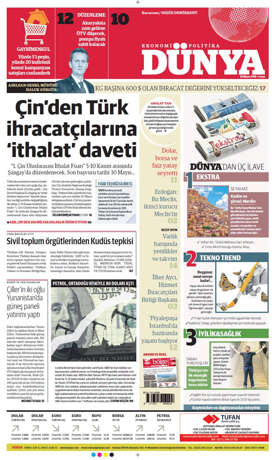 Günün gazete manşetleri (18 Mayıs 2018) - Sayfa 1