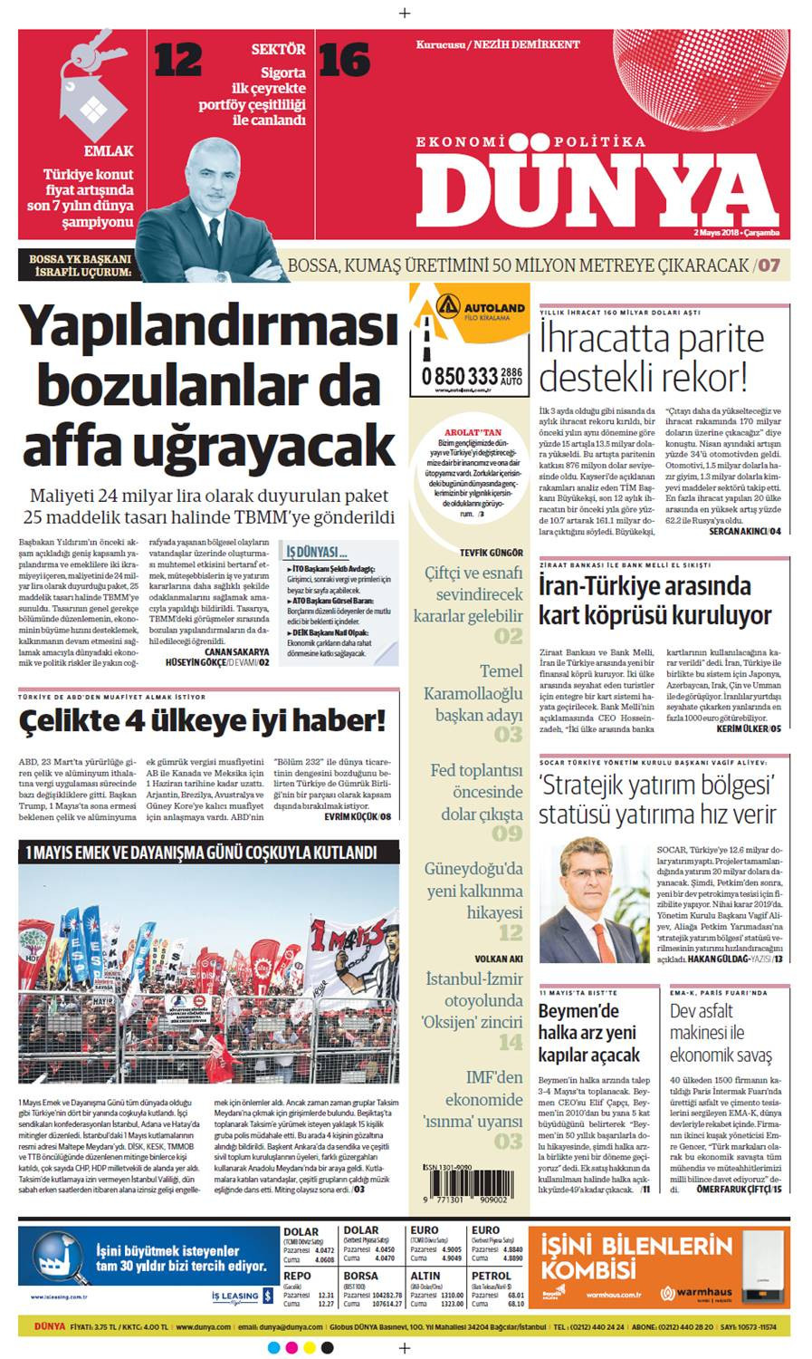 Günün gazete manşetleri (2 Mayıs 2018) - Sayfa 1