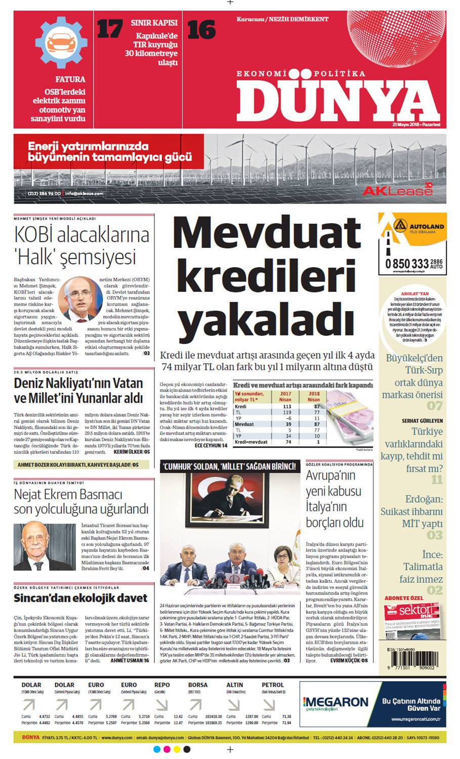 Günün gazete manşetleri (21 Mayıs 2018) - Sayfa 1