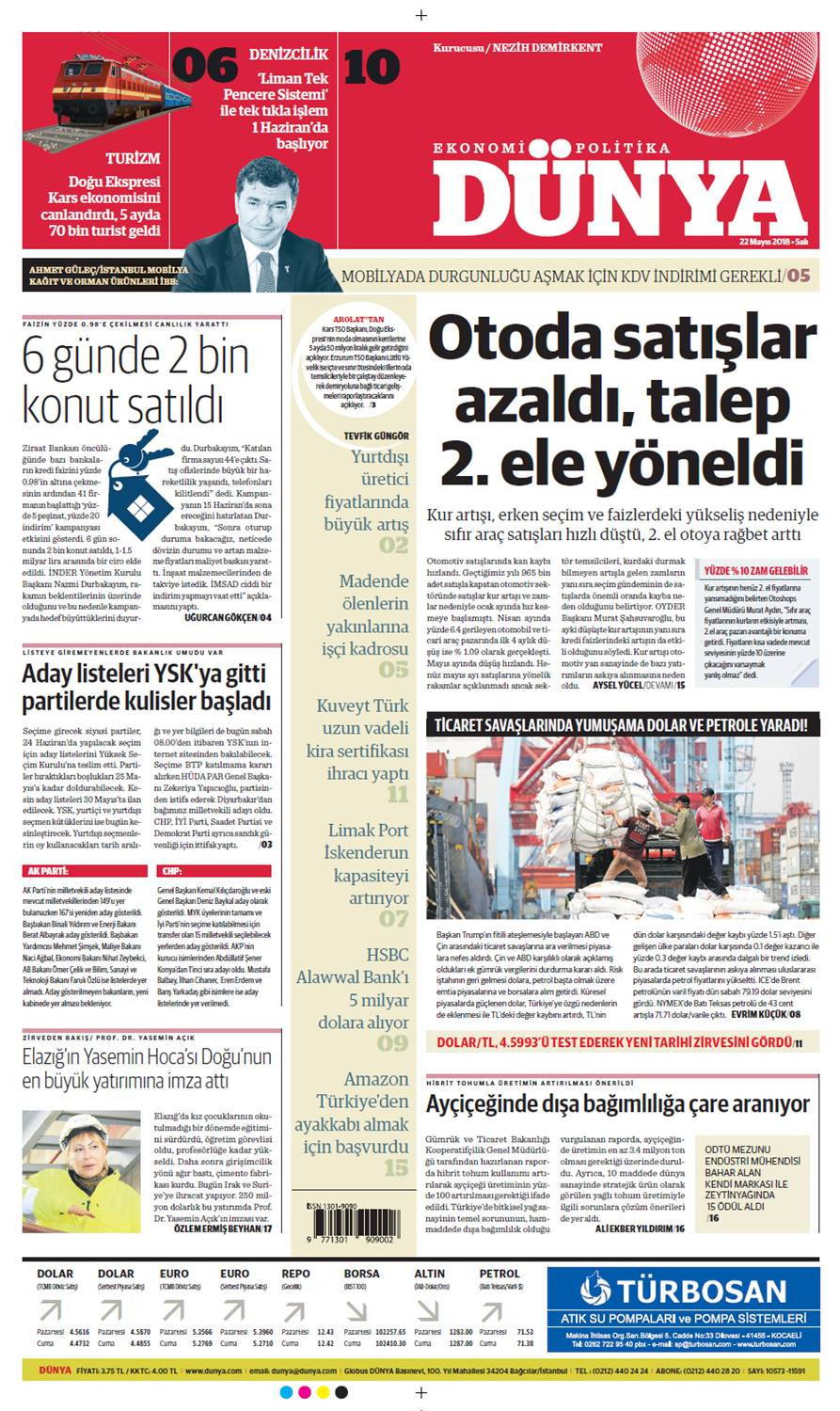 Günün gazete manşetleri (22 Mayıs 2018) - Sayfa 1
