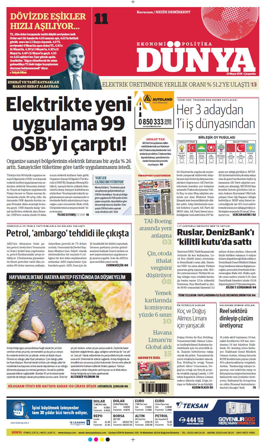Günün gazete manşetleri (23 Mayıs 2018) - Sayfa 1