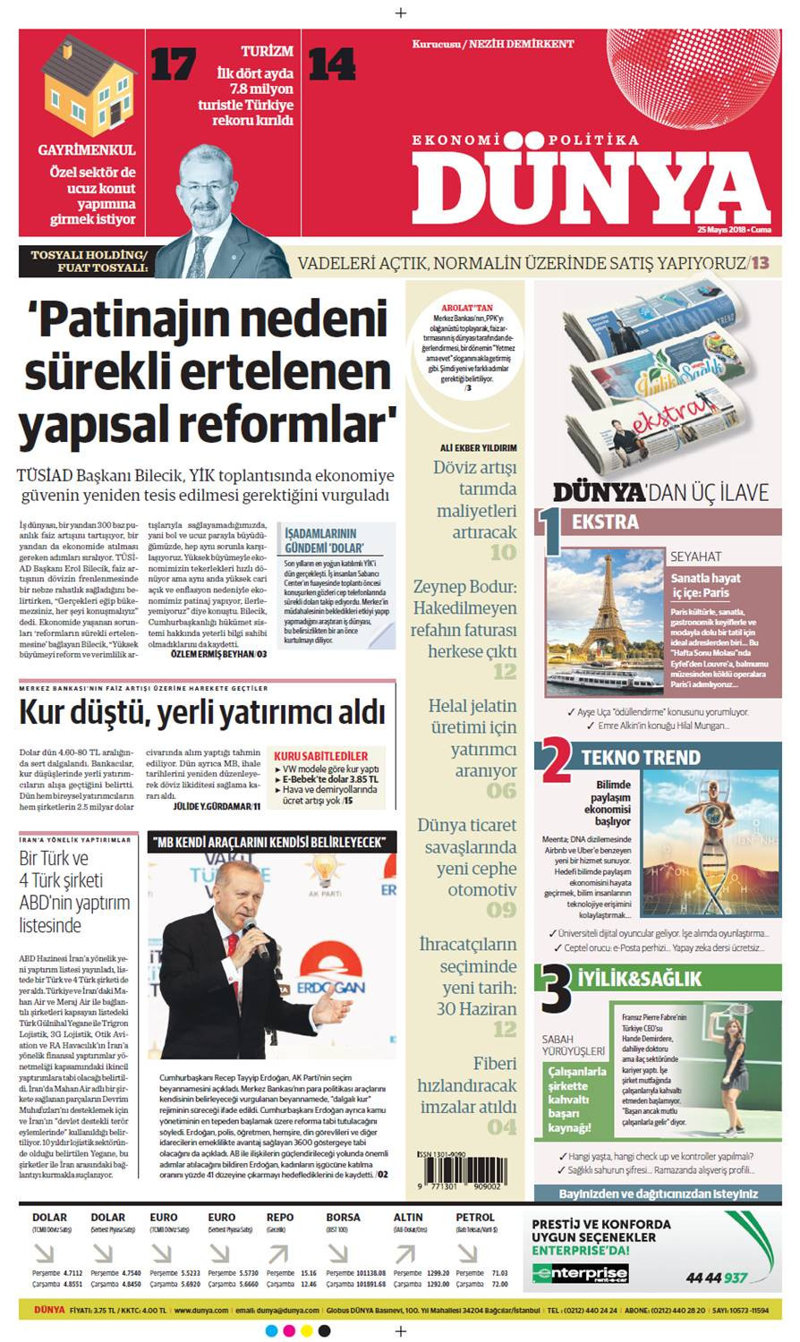 Günün gazete manşetleri (25 Mayıs 2018) - Sayfa 1