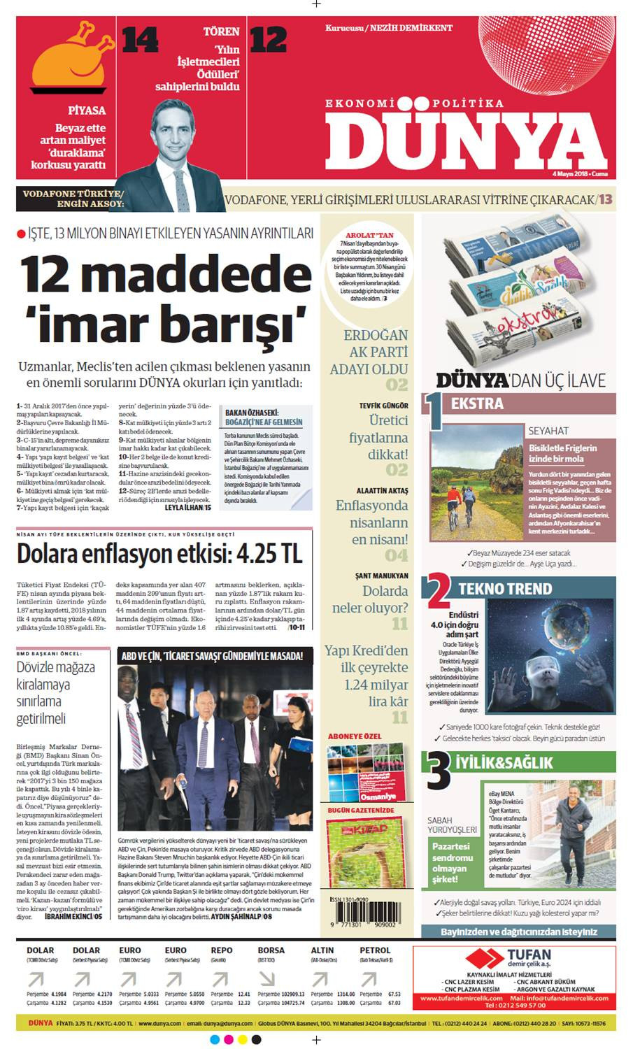 Günün gazete manşetleri (4 Mayıs 2018) - Sayfa 1