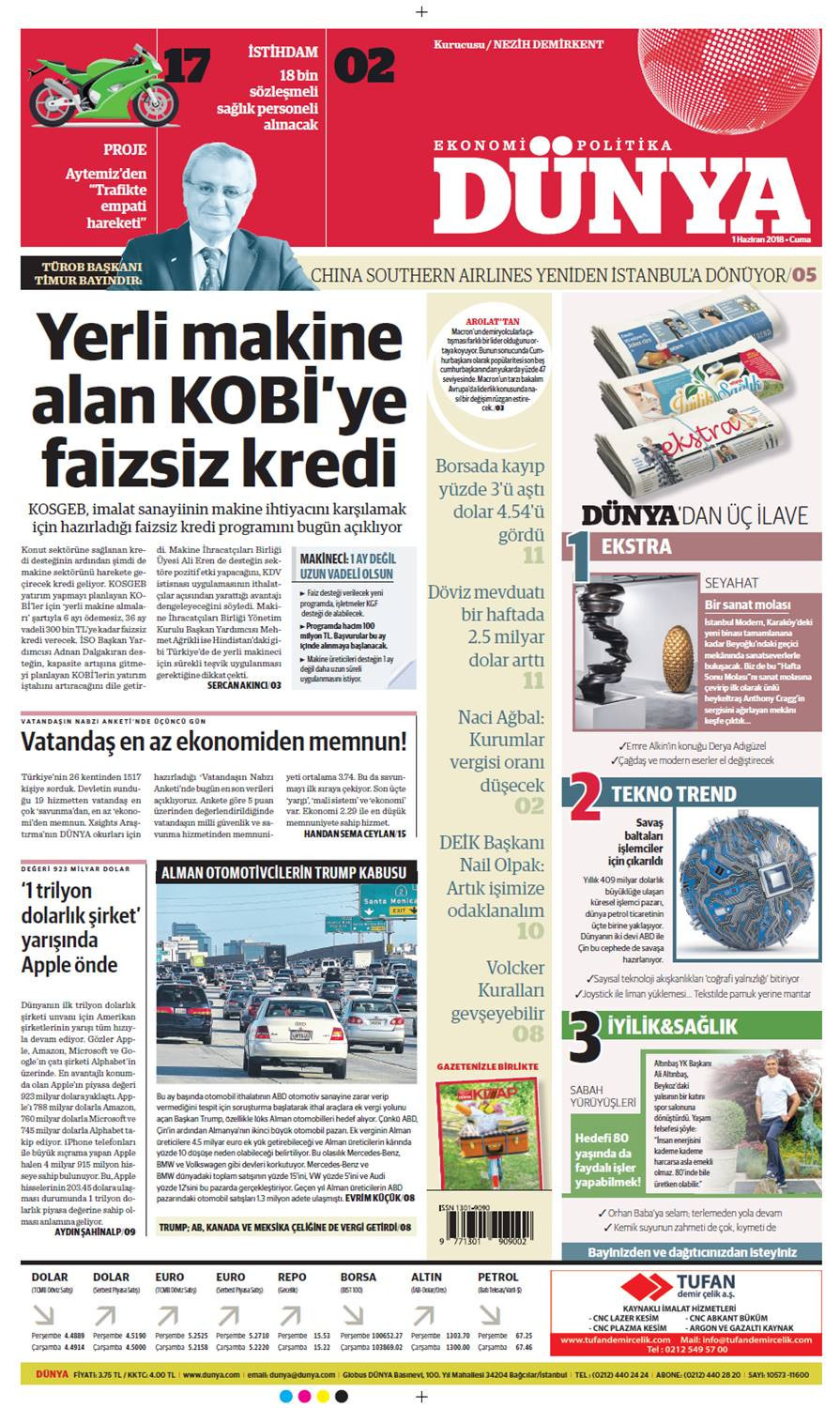 Günün gazete manşetleri (1 Haziran 2018) - Sayfa 1